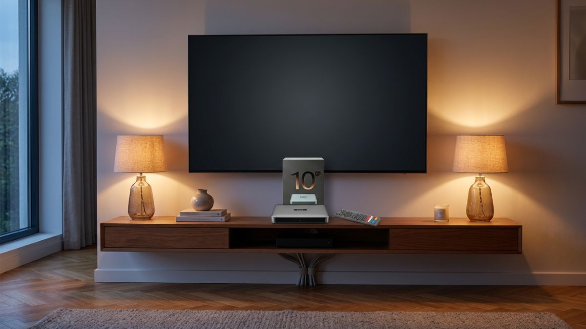 SViCloud 10P set up on a media console in a family living room