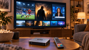 SviCLoud 15P TV box for live TV, movies and sports in a modern living room