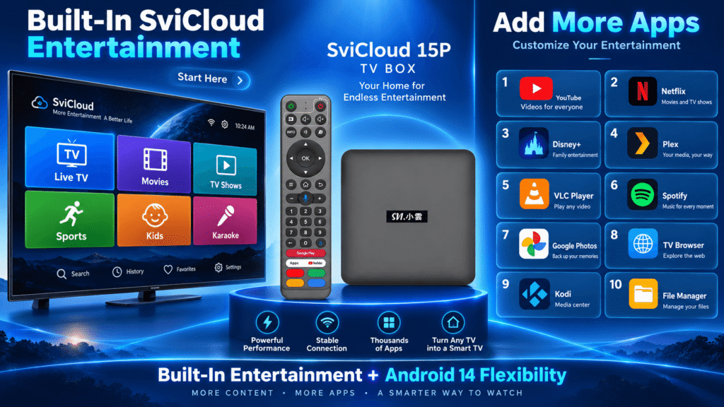 SviCloud 15P built-in entertainment and 10 recommended third-party apps