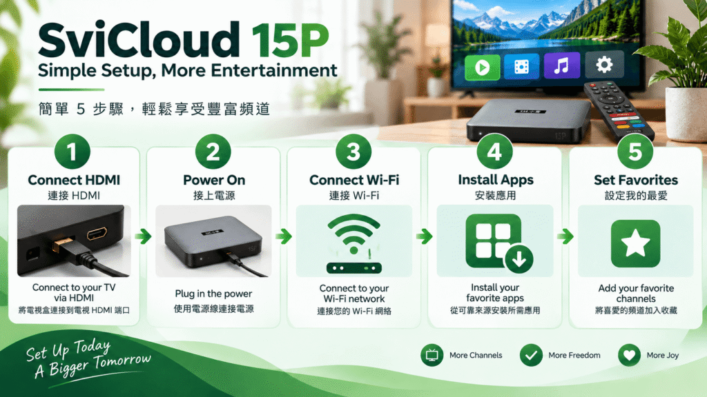 SviCloud 15P setup tutorial for apps Wi-Fi and favorites