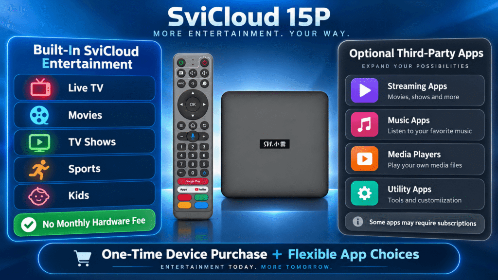 SviCloud 15p Built-in SviCloud ecosystem vs optional apps