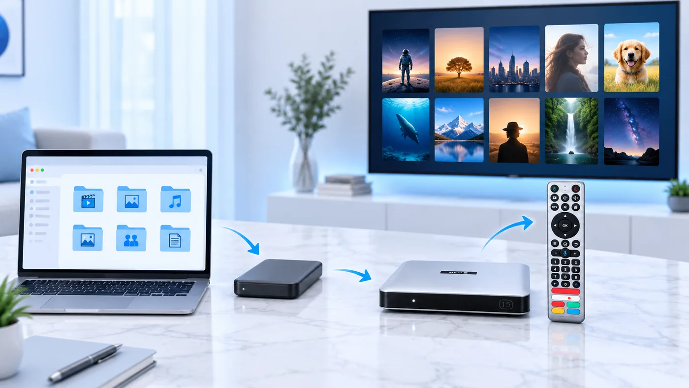 Organizing local media folders on a laptop before playback on SviCloud 15P
